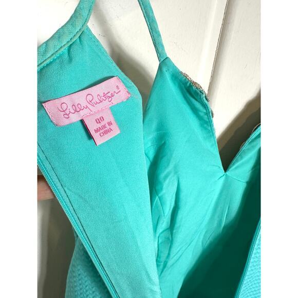 Lilly Pulitzer Pearl Shift Dress Size 00 Seaside Aqua &‎ Gold Metallic Preppy - Picture 12 of 12